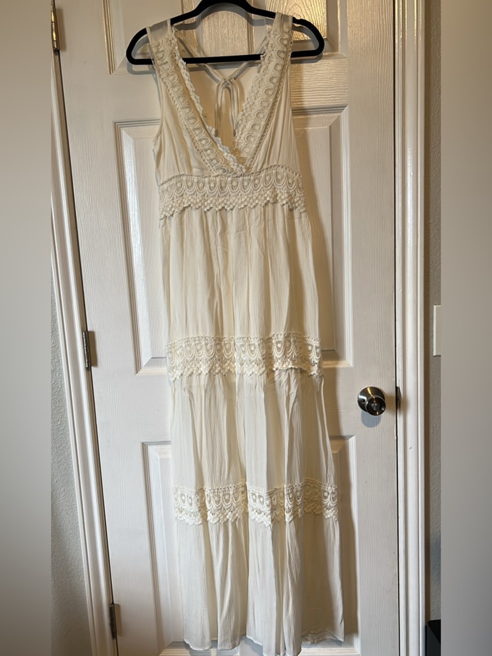 Bohemian Lace-Trim Maxi Dress in Cream